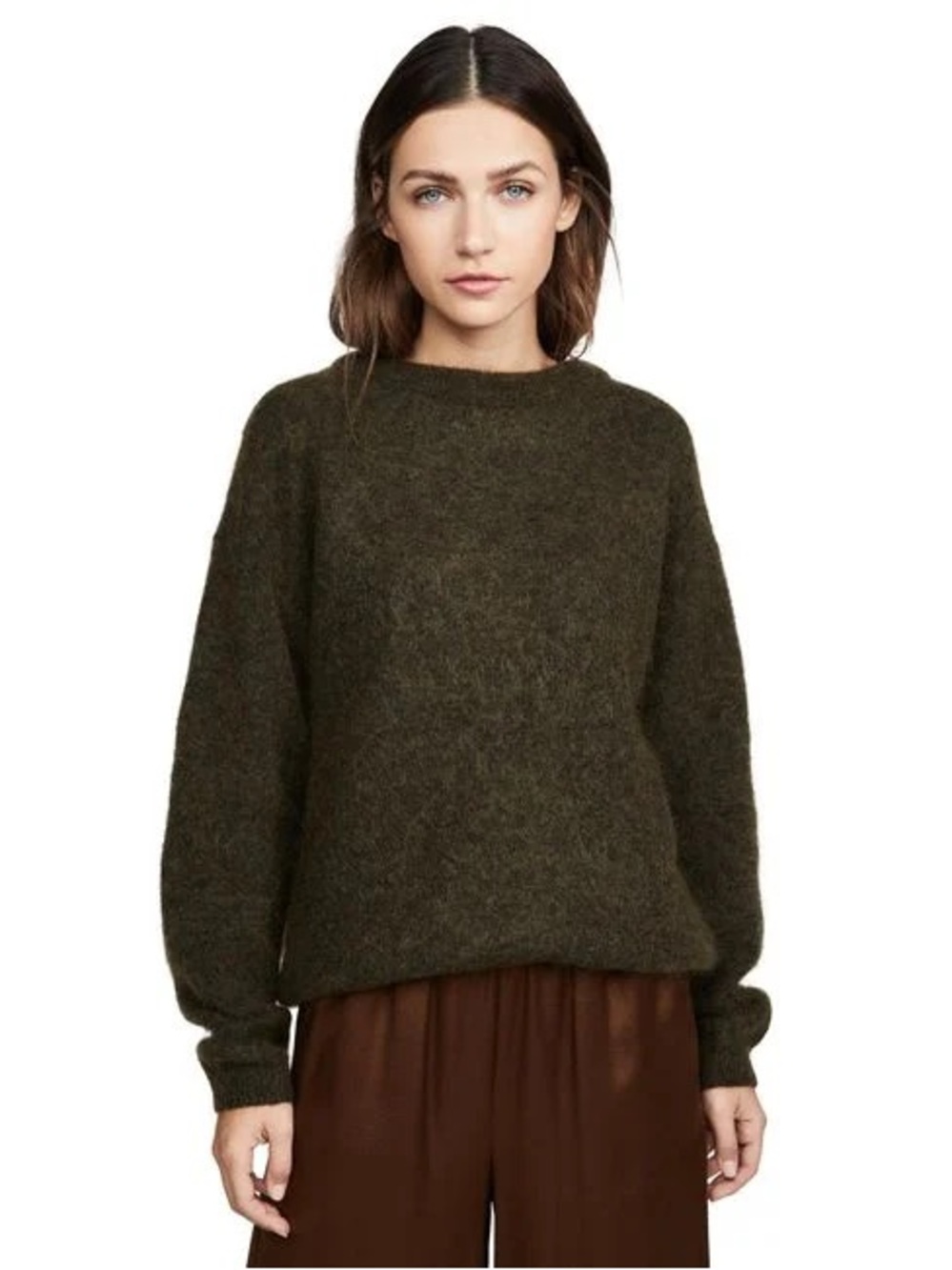 Albah Mohair Dark Olive Green Crewneck Sweater Size S